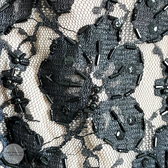 60s Opera Coat Illusion Lace Black Embellished Beaded Vintage Long Rare Formal - Picture 5 of 13